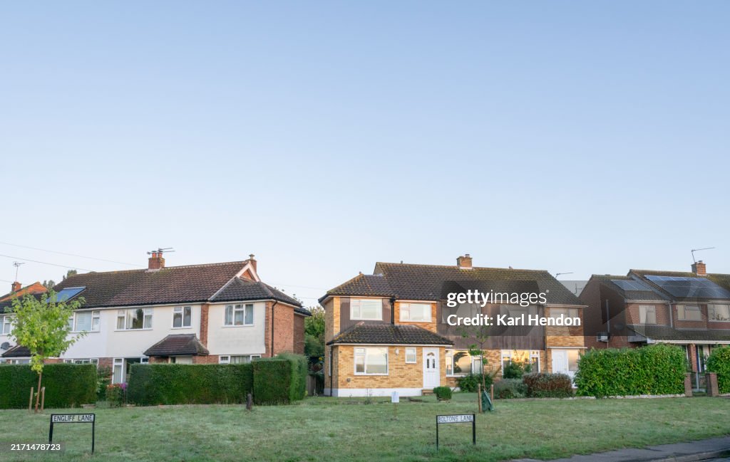 Houses and gardens at sunrise