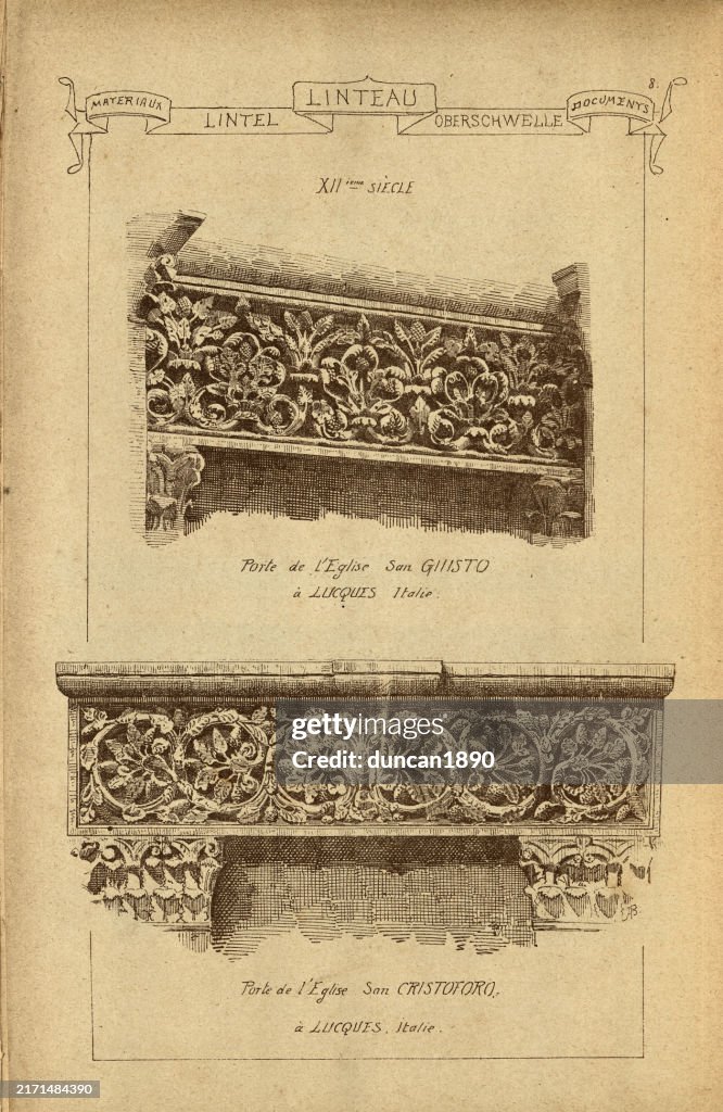 Architectural lintel, Floral leaf pattern, History of architecture, decoration and design, art, French, Victorian, 19th Century