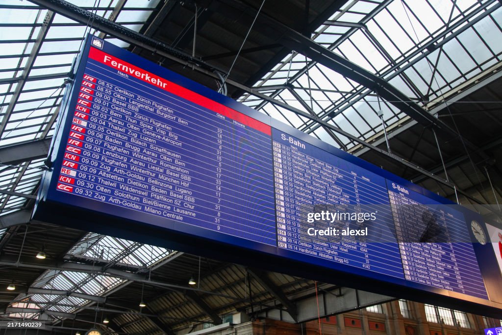 Zurich Hauptbahnhof, Central Station Train Arrival And Departure Screen Board