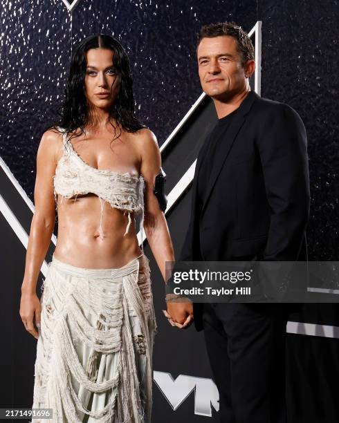Katy Perry and Orlando Bloom attend the 2024 MTV Video Music Awards at UBS Arena on September 11, 2024 in Elmont, New York.
