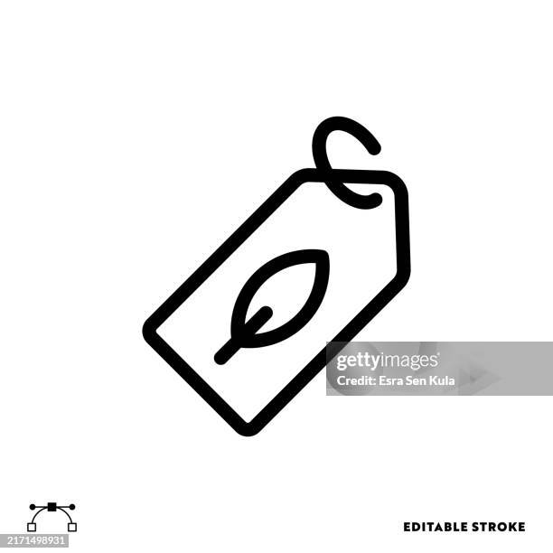 eco-friendly product label line icon design with editable stroke. suitable for web page, mobile app, ui, ux and gui design. - generic products stock illustrations