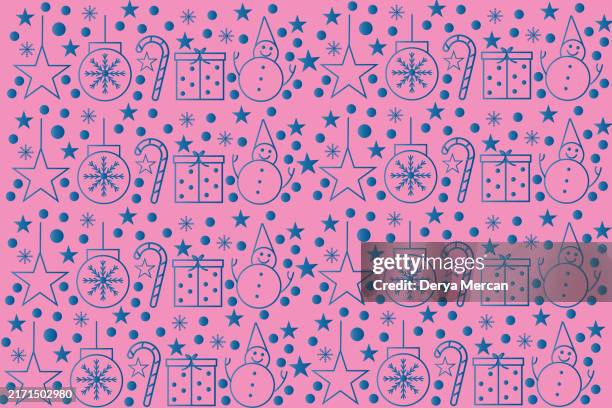christmas icons seamless pattern texture background including, snowflake,snowman, nut, gift box, reindeer,wood, sock and bells graphics stock illustration - candy wrapper stock illustrations
