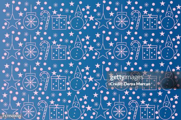 christmas icons seamless pattern texture background including, snowflake,snowman, nut, gift box, reindeer,wood, sock and bells graphics stock illustration - candy wrapper stock illustrations