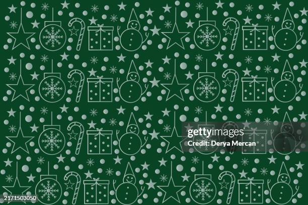 christmas icons seamless pattern texture background including, snowflake,snowman, nut, gift box, reindeer,wood, sock and bells graphics stock illustration - candy wrapper stock illustrations