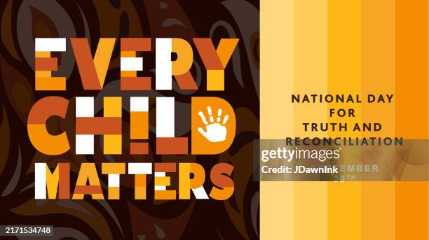 ilustraciones, imágenes clip art, dibujos animados e iconos de stock de día nacional de la verdad y la reconciliación cada niño importa banner web de diseño de texto con círculo nativo abstracto y huella de mano - fiesta nacional