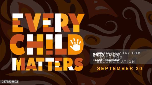national day for truth and reconciliation every child matters text design web banner with abstract native circle and hand print - handprint stock illustrations
