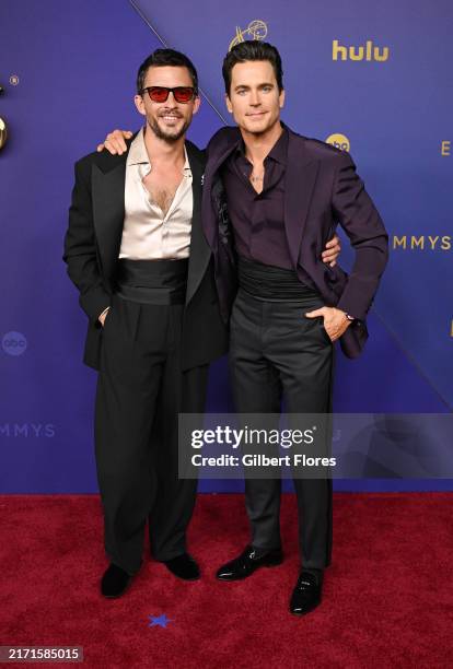 Jonathan Bailey and Matt Bomer at the 76th Primetime Emmy Awards held at Peacock Theater on September 15, 2024 in Los Angeles, California.