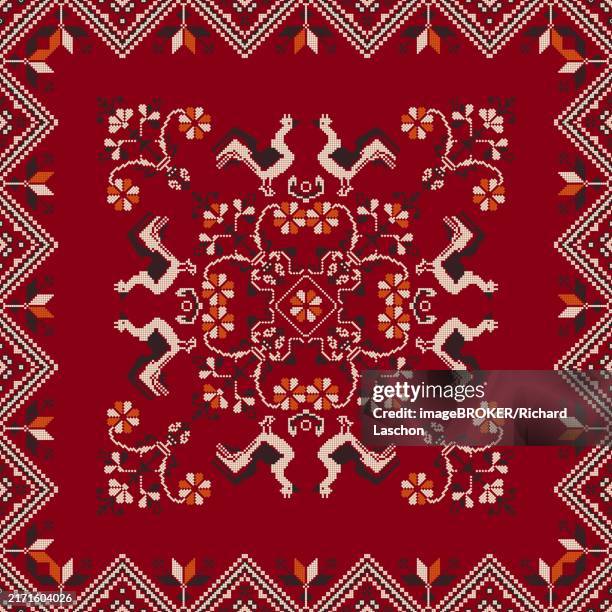 traditional polish embroidery vector pattern - batik stock illustrations
