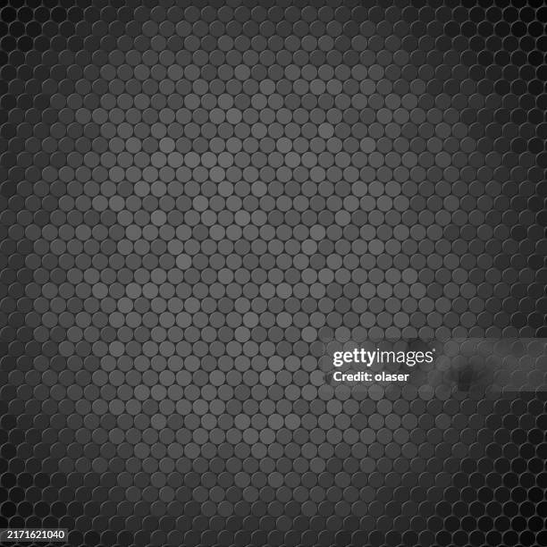 circles in honeycomb pattern with individually lit shapes - black-chrome-texture stock illustrations