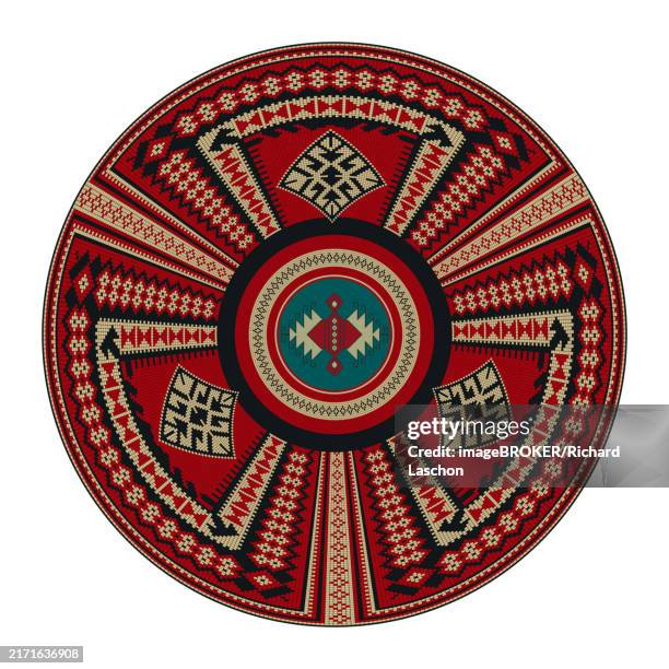 traditional kilim round decorative element, vector template - wool carpet stock illustrations