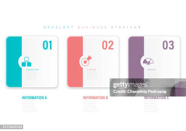 ilustraciones, imágenes clip art, dibujos animados e iconos de stock de ilustración de stock de plantilla de infografía de 3 pasos. infografía, iconos, negocio, organización, gráfico - tres objetos