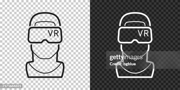man with vr headset - virtual reality. icon for design on blank background - black man vr stock illustrations