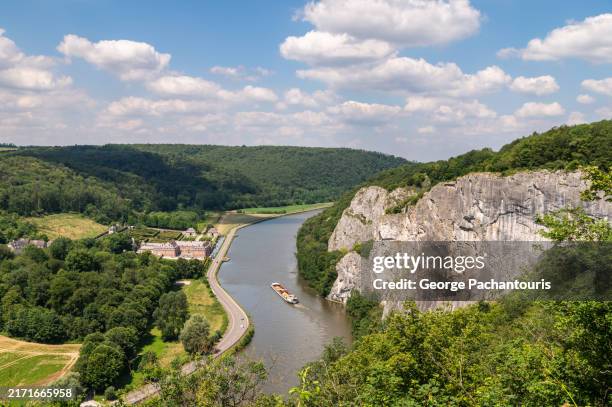 high angle view of river meuse in belgium - river meuse stock pictures, royalty-free photos & images