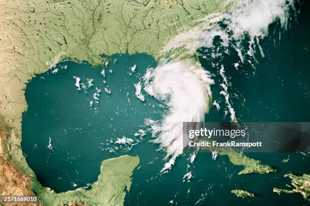 ouragan debby 2024 carte des nuages golfe du mexique 3d rendu couleur - phénomène climatique extrême photos et images de collection