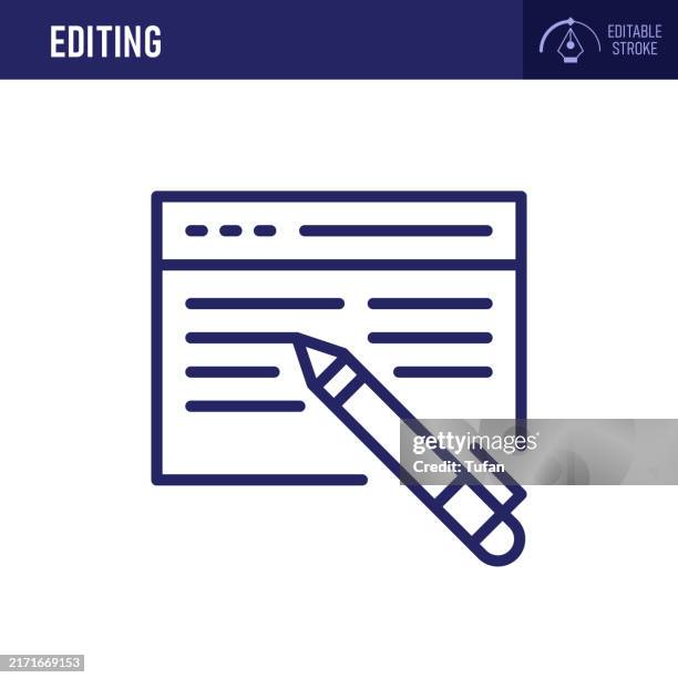 editing icon - writing, editing, content creation, blog post, text input - content writer stock illustrations