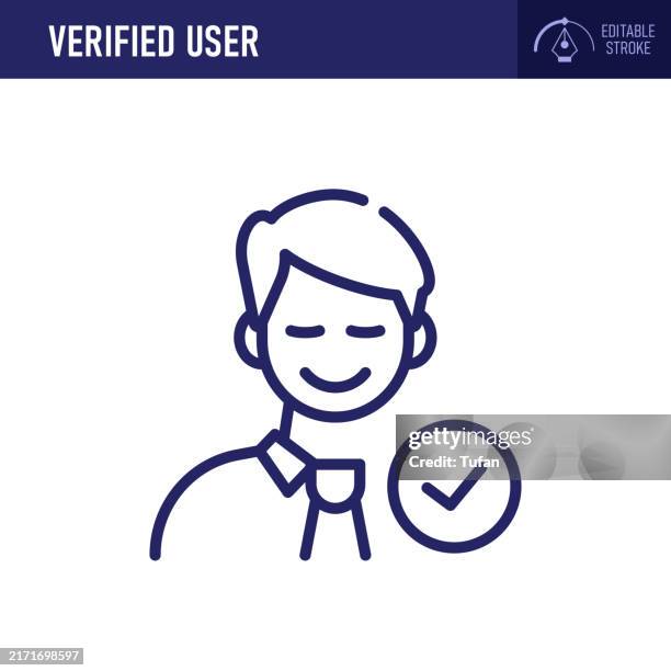 verified user icon - profile, approval, checkmark, identity, confirmation, trust - behind computer stock illustrations
