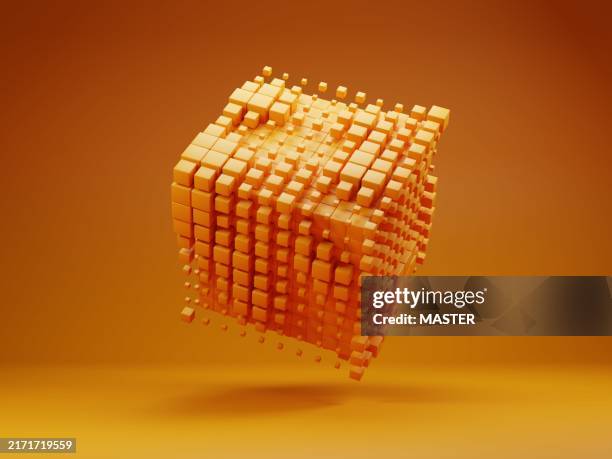 digitally generated image of futuristic cubes representing machine learning, digital data flowing and network structure. cloud technology, innovation and ai concepts. - isometric grid stock pictures, royalty-free photos & images