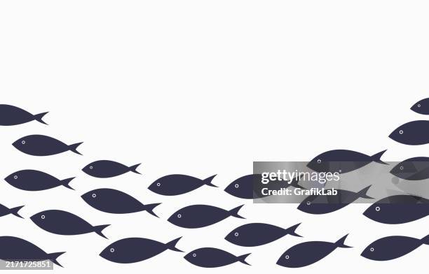 ilustraciones, imágenes clip art, dibujos animados e iconos de stock de diseño minimalista de banco de peces nadando juntos - pescar