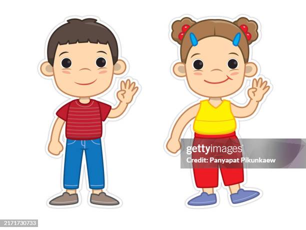 Okay Sign Kids Vector Illustration Of Cartoon Children Gesturing Ok Sign And ...