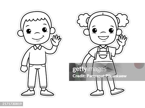 Vector illustration of Happy cartoon children waving and smiling.Children raising their hand counting five. Vector illustration of Happy cartoon children waving and smiling.Children raising their hand counting five.