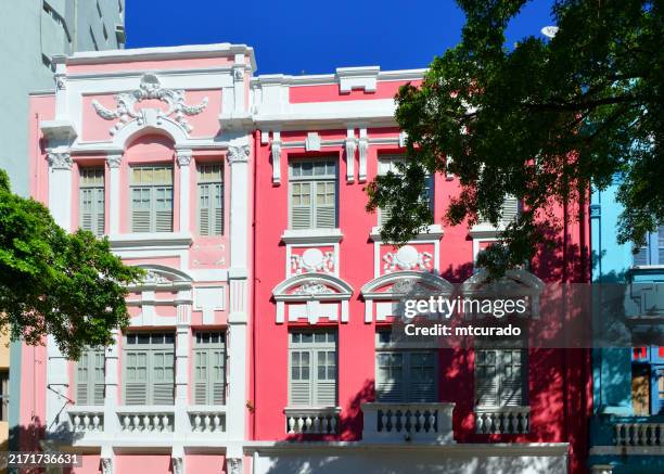 elegant façades on bom jesus street, recife, pernambuco, brazil - historic district stock pictures, royalty-free photos & images