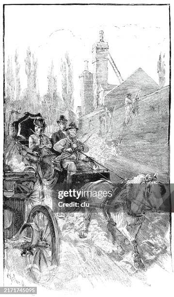 quebec, a horsedrawn carriage - people in quebec city stock illustrations