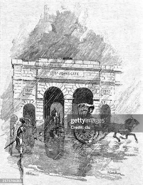 quebec, new st. john's gate - people in quebec city stock illustrations