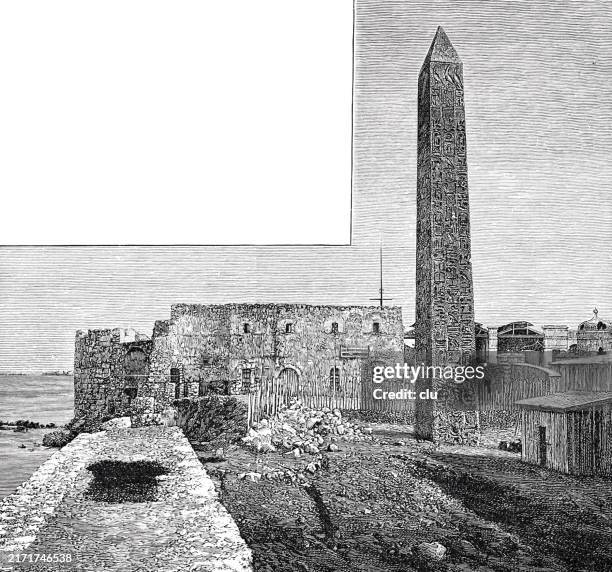 cleopatra's needle as it stood in alexandria - cleopatra stock illustrations