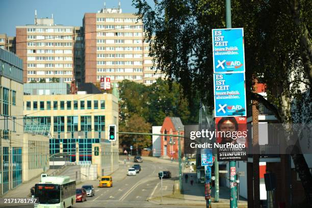 Election posters are seen in Frankfurt an der Oder on 17 September, 2024. The German state of Brandenburg will hold local elections on Sunday with...