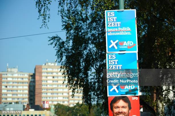 Election posters are seen in Frankfurt an der Oder on 17 September, 2024. The German state of Brandenburg will hold local elections on Sunday with...
