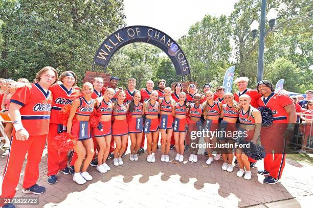 Mississippi Rebels cheerleaders before the game against the Middle Tennessee Blue Raiders at Vaught-Hemingway Stadium on September 07, 2024 in...