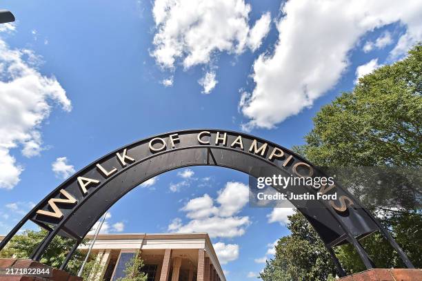 View of the Walk Of Champions sign before the game between the Mississippi Rebels and the Middle Tennessee Blue Raiders at Vaught-Hemingway Stadium...