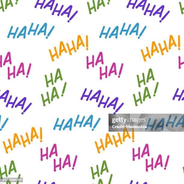 ilustraciones, imágenes clip art, dibujos animados e iconos de stock de patrón vectorial sin costuras con texto "ha ha ha". - signo de admiración