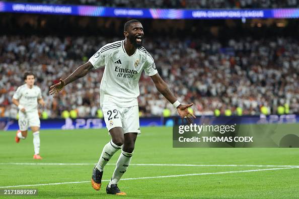 Rodiger TOPSHOT - Real Madrid's German defender Antonio Ruediger celebrates ...