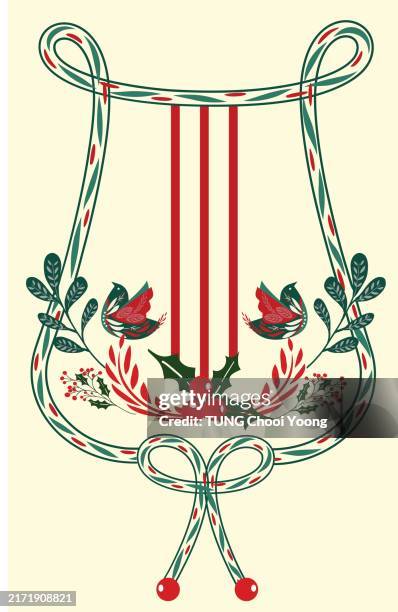 hand drawn harp scandinavian christmas elements vector file - tree farm stock illustrations