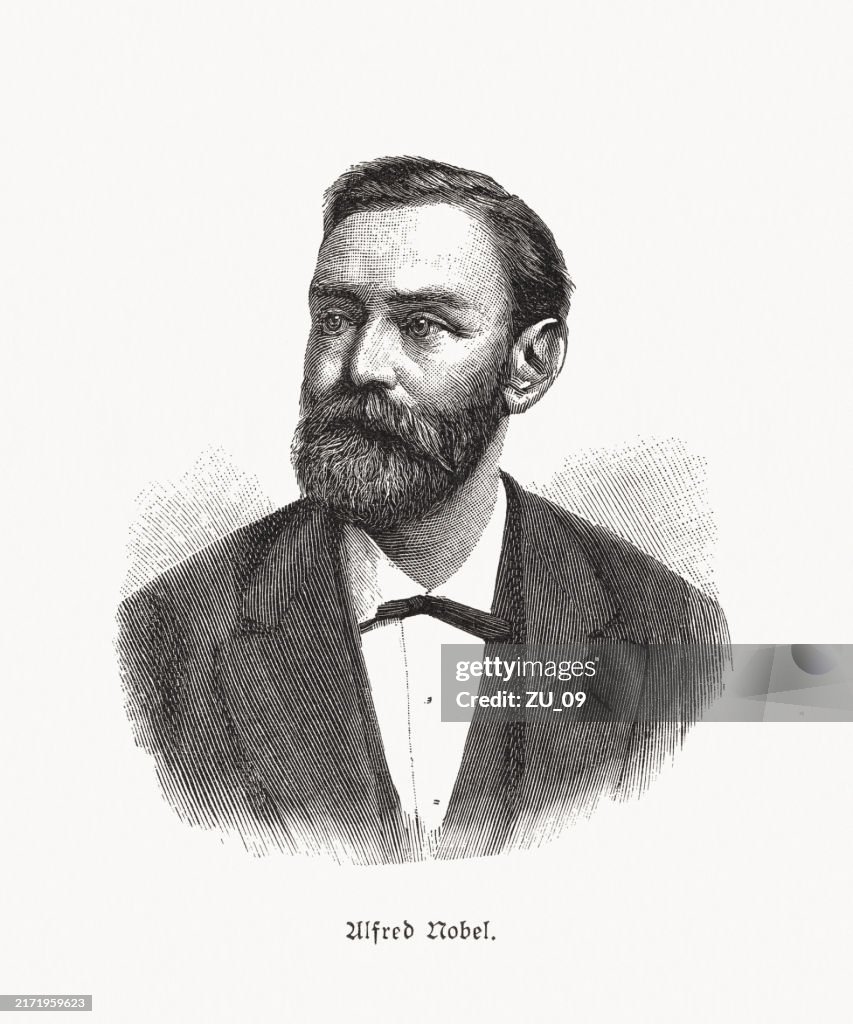 Alfred Nobel (1833-1896), Swedish chemist, wood engraving, published in 1898