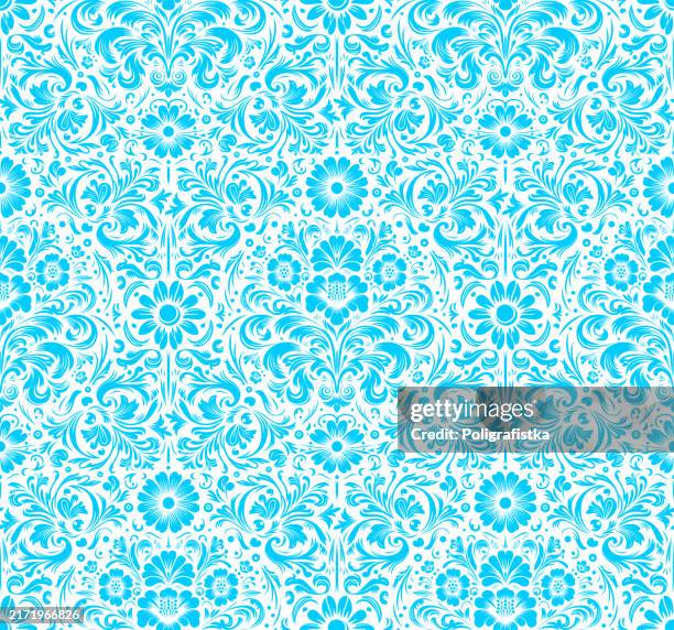 blue seamless pattern background - ornamental wallpaper - blue vintage wallpaper stock illustrations