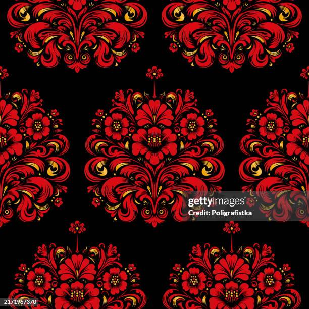 red gold seamless pattern background - ornamental wallpaper - floral red pattern stock illustrations