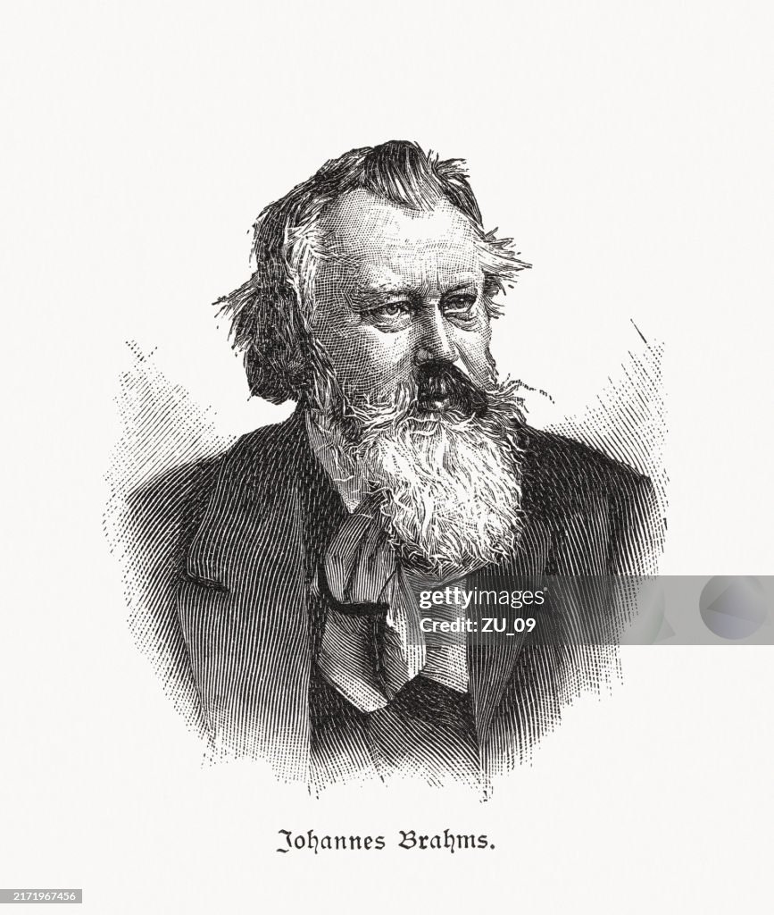 Johannes Brahms (1833-1897), German composer, wood engraving, published in 1898