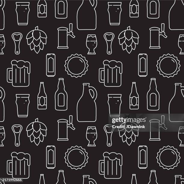 ilustraciones, imágenes clip art, dibujos animados e iconos de stock de cervecería bar restaurante cerveza tema de patrón sin costuras fondo - bar bottles background