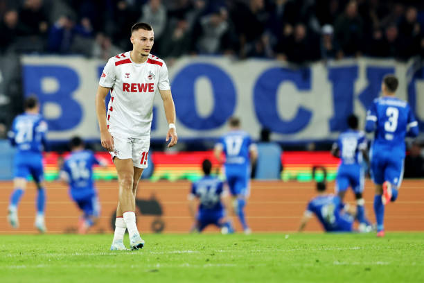Tim Lemperle of Koeln looks dejected after the second goal of Magdeburg during the Second Bundesliga match between 1. FC Köln and 1. FC Magdeburg at...