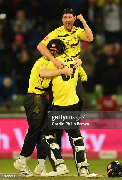James Bracey of Gloucestershire celebrates after the T20 Vitality Blast Final between Somerset and Gloucestershire at Edgbaston on September 14, 2024...