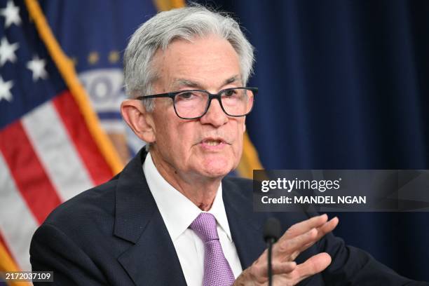 Federal Reserve chairman Jerome Powell holds a press conference in Washington, DC, on September 18, 2024. The US Federal Reserve cut its key lending...