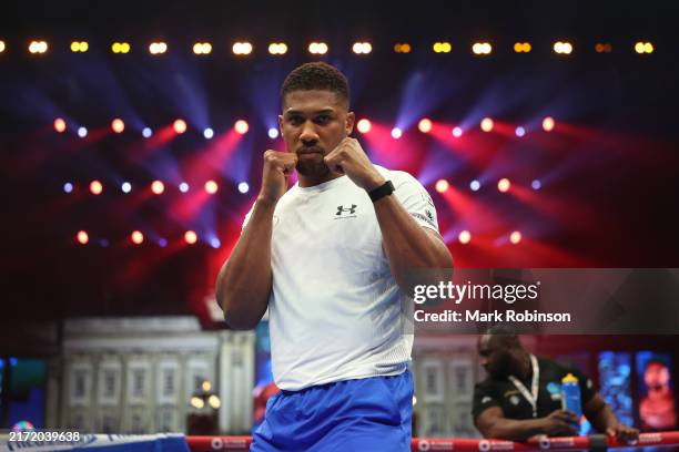 British Heavyweight boxer Anthony Joshua during the open workout as part of the Riyadh Season - Wembley Edition card at Odeon Luxe Leicester Square...