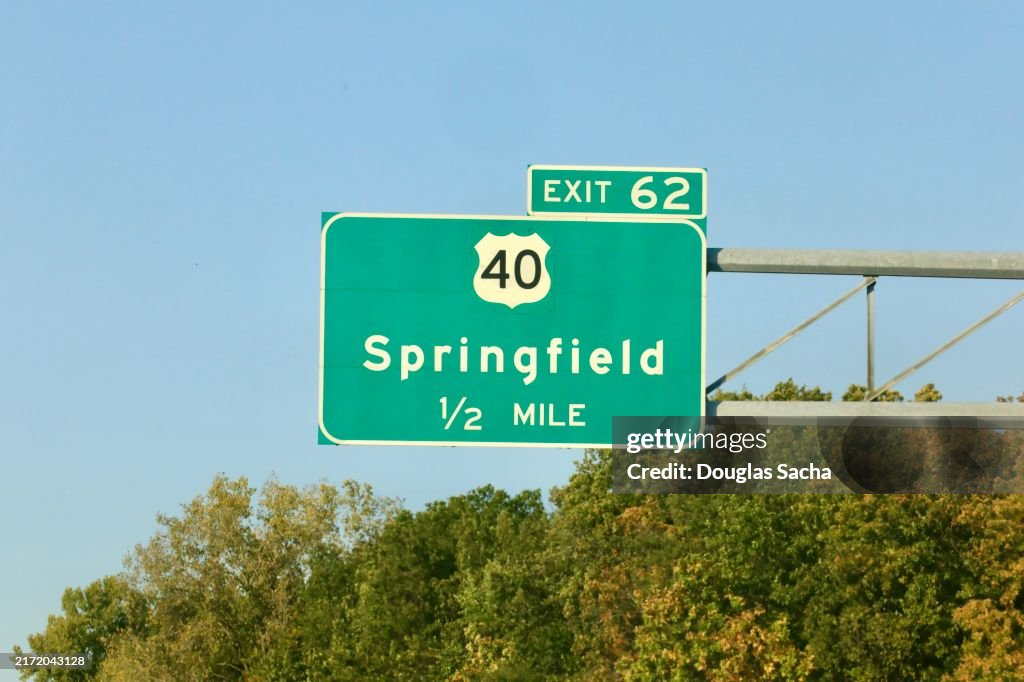 Springfield Ohio directional sign on an approaching highway