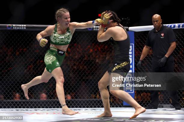 Valentina Shevchenko of Kyrgyzstan fights Alexa Grasso of Mexico for the Women's Flyweight title during UFC 306: Riyadh Season Noche at Sphere on...
