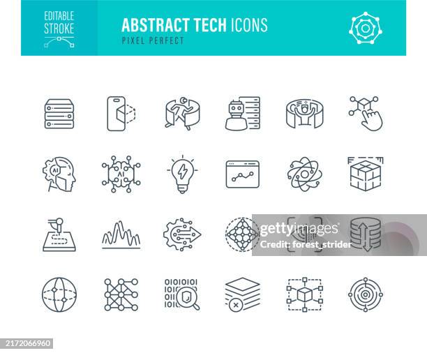 abstrakte tech icons bearbeitbarer strich - betriebssystem stock-grafiken, -clipart, -cartoons und -symbole