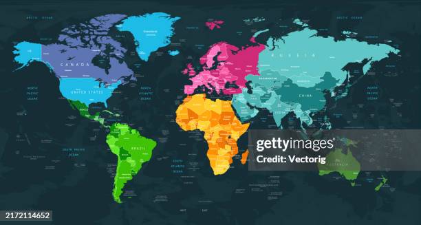 Highly Detailed World Map With - Highly Detailed World Map With Color Coded Continents For Easy Identification 