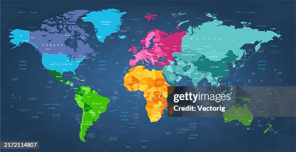 Highly Detailed World Map With Colorcoded Continents For Easy ...
