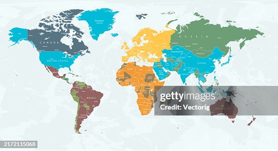 Highly Detailed World Map With Colorcoded Continents For Easy ...